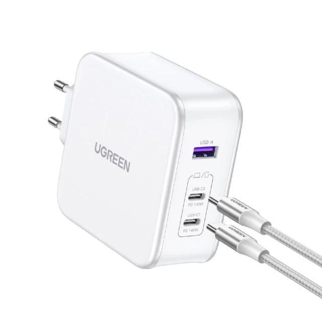 Мережевий зарядний пристрій Ugreen Nexode CD289 GaN FC/QC/PD 140W 2xUSB-C | USB-A White (15339-ugreen)