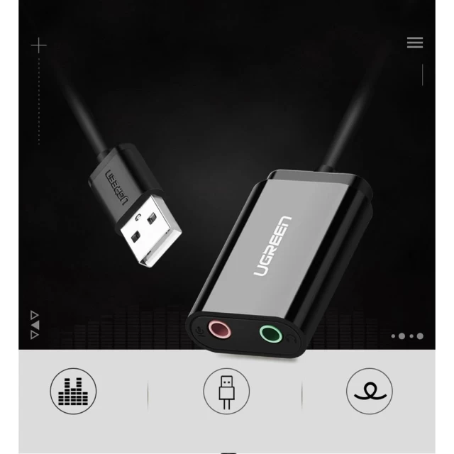 Адаптер Ugreen US205 USB-A to AUX 3.5mm Mini Jack 0.15m Black (30724B)
