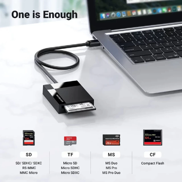 Кардридер Ugreen CR125 USB-A to MS/CF/SD/TF 0.5m Black (30333)