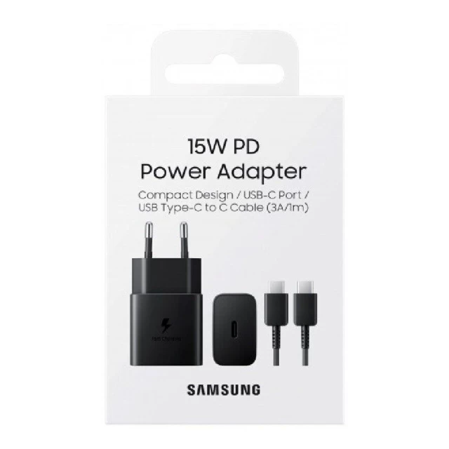 Сетевое зарядное устройство Samsung 15W USB-C with USB-C to USB-C Cable 1m Black (EP-T1510XBEGRU)