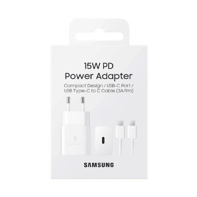 Мережевий зарядний пристрій Samsung 15W USB-C with USB-C to USB-C Cable 1m White (EP-T1510XWEGRU)