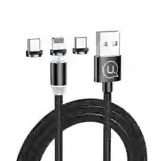Кабель Usams US-SJ438 U-Sure Magnetic 3-in-1 USB-A to USB-C | Micro-USB | Lightning 1m Black (SJ438USB01)
