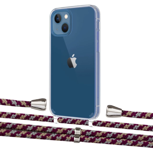 Чехол Upex Crossbody Protection Case для iPhone 13 Crystal with Aide Burgundy Camouflage and Casquette Silver (UP104106)