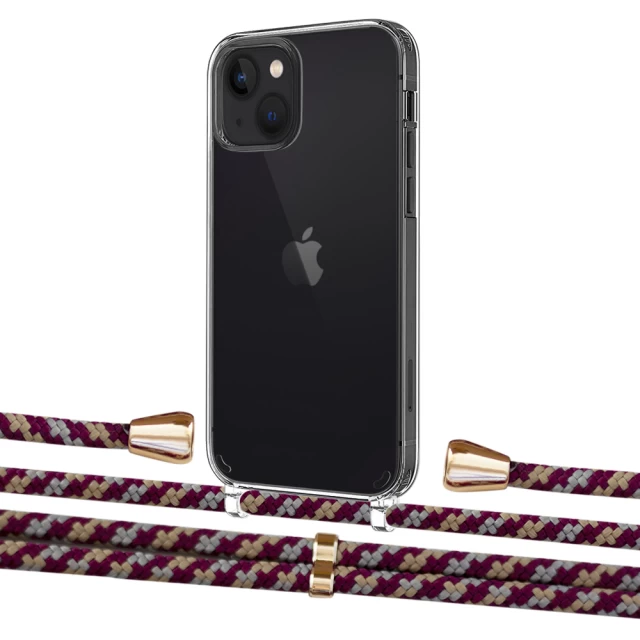Чехол Upex Crossbody Protection Case для iPhone 13 Crystal with Aide Burgundy Camouflage and Casquette Gold (UP104141)