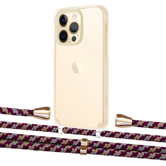 Чохол Upex Crossbody Protection Case для iPhone 13 Pro Max Crystal with Aide Burgundy Camouflage and Casquette Gold (UP104701)