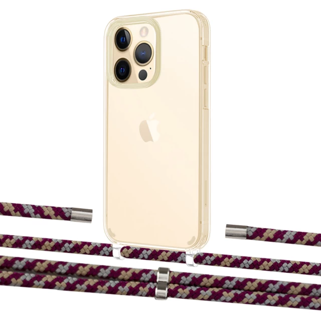 Чохол Upex Crossbody Protection Case для iPhone 13 Pro Max Crystal with Aide Burgundy Camouflage and Cap Silver (UP104736)