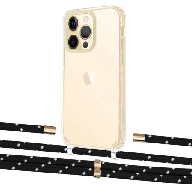Чехол Upex Crossbody Protection Case для iPhone 13 Pro Crystal with Aide Black Dots and Cap Gold (UP104485)