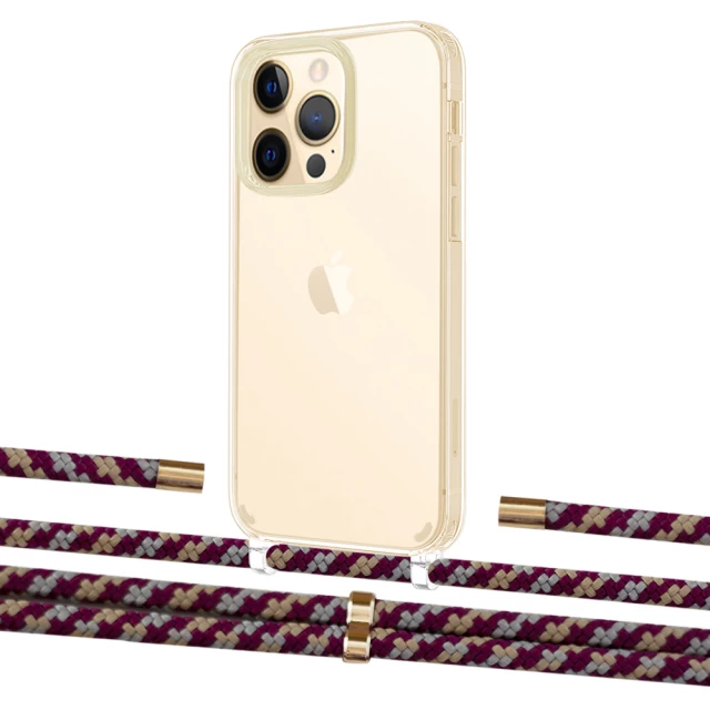 Чохол Upex Crossbody Protection Case для iPhone 13 Pro Crystal with Aide Burgundy Camouflage and Cap Gold (UP104491)