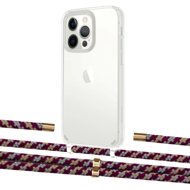 Чохол Upex Crossbody Protection Case для iPhone 13 Pro Crystal with Aide Burgundy Camouflage and Cap Gold (UP104491)