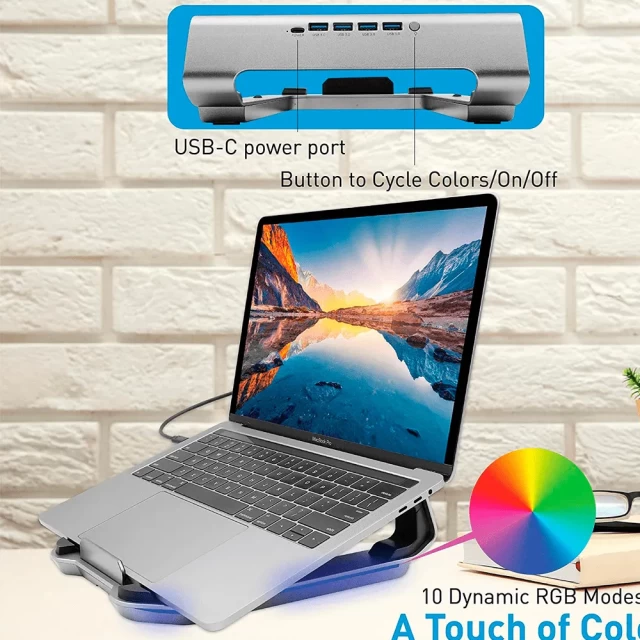 Подставка Macally Laptop Riser With 4-Port USB 3.0 HUB and RGB Lighting для ноутбуков и планшетов (MHUBSTAND)