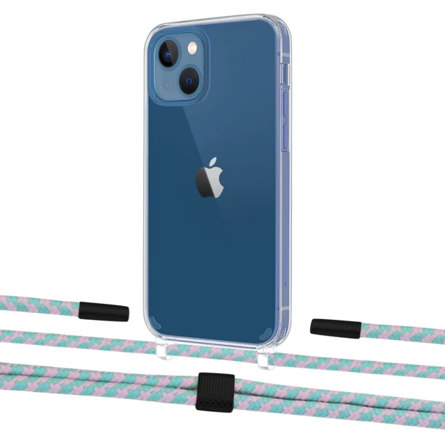 Чехол Upex Crossbody Protection Case для iPhone 13 Crystal with Twine Turquoise and Fausset Matte Black (UP83576)