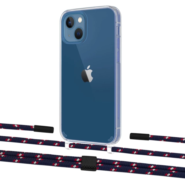 Чехол Upex Crossbody Protection Case для iPhone 13 Crystal with Twine Blue Marine and Fausset Matte Black (UP83577)