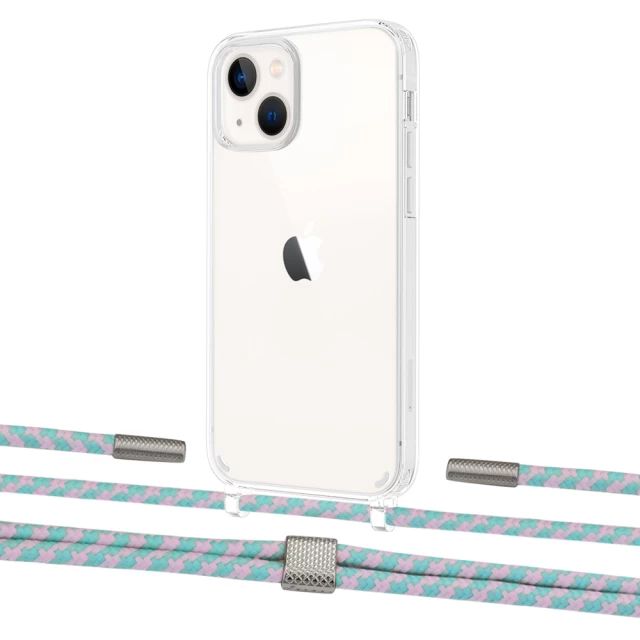 Чохол Upex Crossbody Protection Case для iPhone 13 Crystal with Twine Turquoise and Fausset Silver (UP83593)