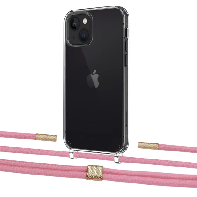 Чохол Upex Crossbody Protection Case для iPhone 13 Crystal with Twine Coral and Fausset Gold (UP83599)