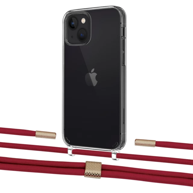 Чохол Upex Crossbody Protection Case для iPhone 13 Crystal with Twine Red and Fausset Gold (UP83600)
