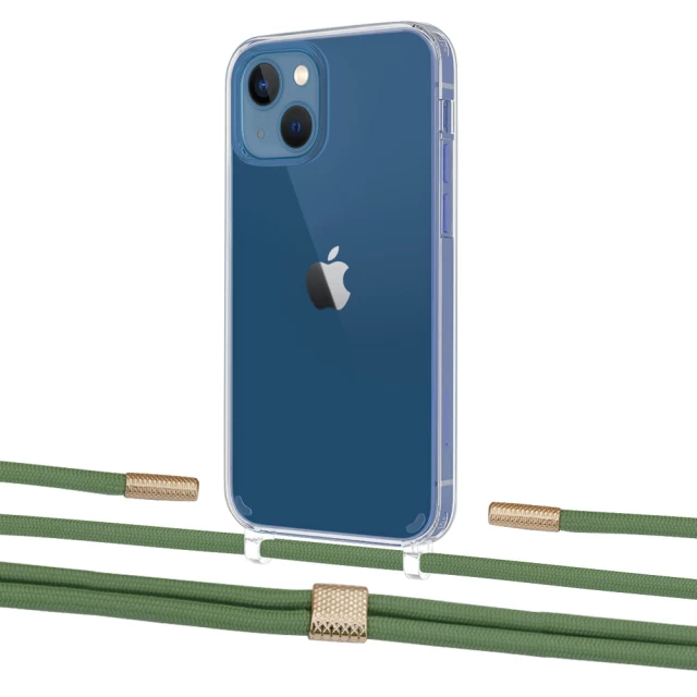 Чохол Upex Crossbody Protection Case для iPhone 13 Crystal with Twine Mint and Fausset Gold (UP83605)