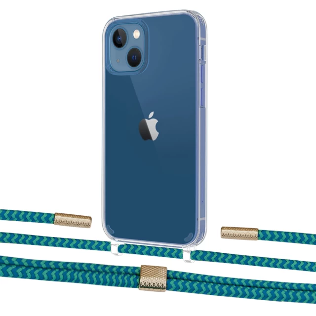 Чохол Upex Crossbody Protection Case для iPhone 13 Crystal with Twine Cyan and Fausset Gold (UP83607)