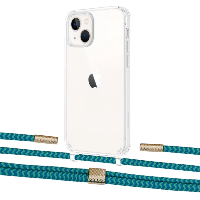 Чохол Upex Crossbody Protection Case для iPhone 13 Crystal with Twine Cyan and Fausset Gold (UP83607)