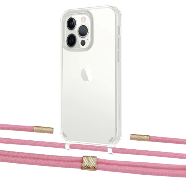 Чохол Upex Crossbody Protection Case для iPhone 13 Pro Crystal with Twine Coral and Fausset Gold (UP83650)