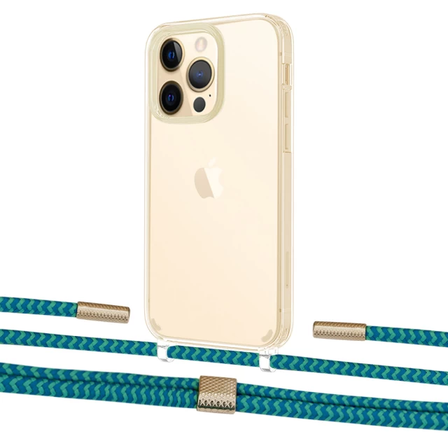 Чехол Upex Crossbody Protection Case для iPhone 13 Pro Max Crystal with Twine Cyan and Fausset Gold (UP83709)