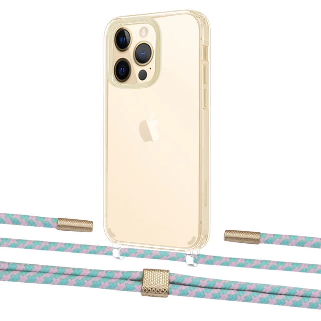 Чохол Upex Crossbody Protection Case для iPhone 13 Pro Crystal with Twine Turquoise and Fausset Gold (UP83661)