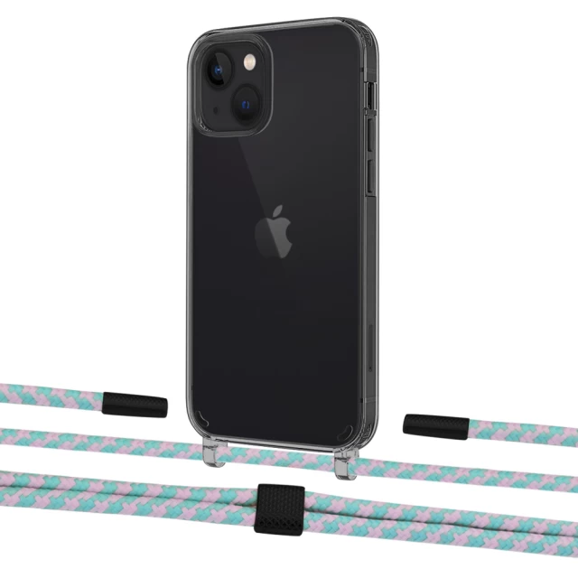 Чохол Upex Crossbody Protection Case для iPhone 13 Dark with Twine Turquoise and Fausset Matte Black (UP84347)