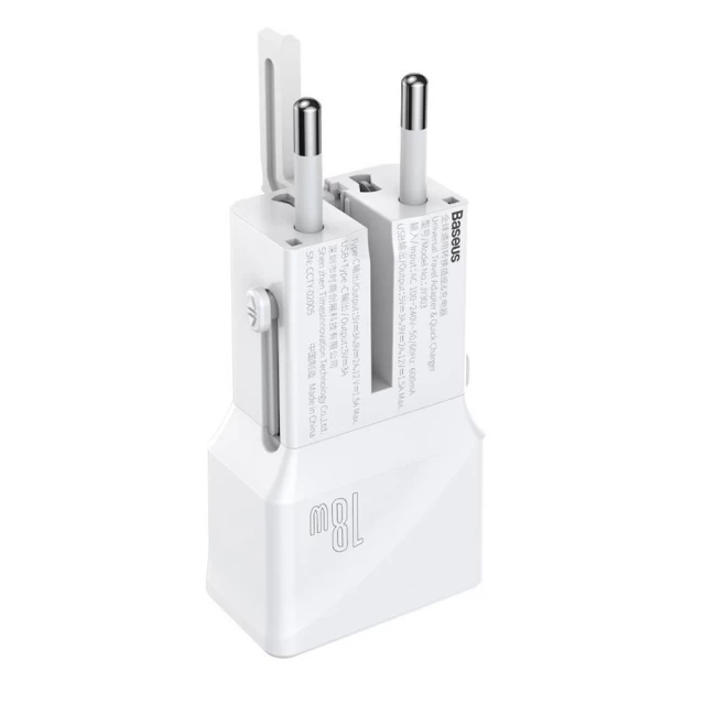 Мережевий зарядний пристрій Baseus Universal Conversion Plug 18W USB-C | USB-A White (CCTY-02)