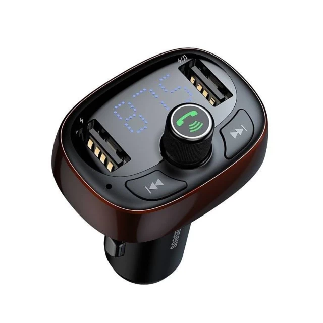 Автомобільний зарядний пристрій Baseus Bluetooth FM Launcher Dual-USB-A Dark Coffee (CCALL-TM12)