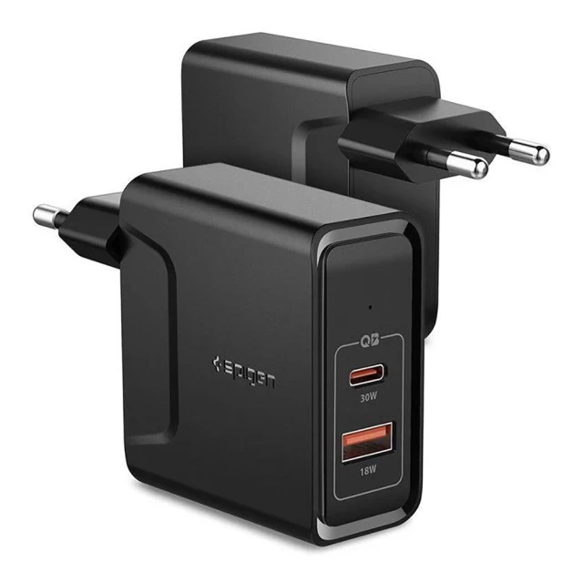 Мережевий зарядний пристрій Spigen PowerArc F211 48W USB-C | USB-A with USB-C to USB-A Cable Black (000AD24973)