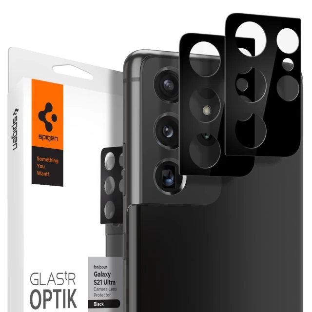 Защитное стекло Spigen для камеры Samsung Galaxy S21 Ultra Optik Black (2 Pack) (AGL02733)