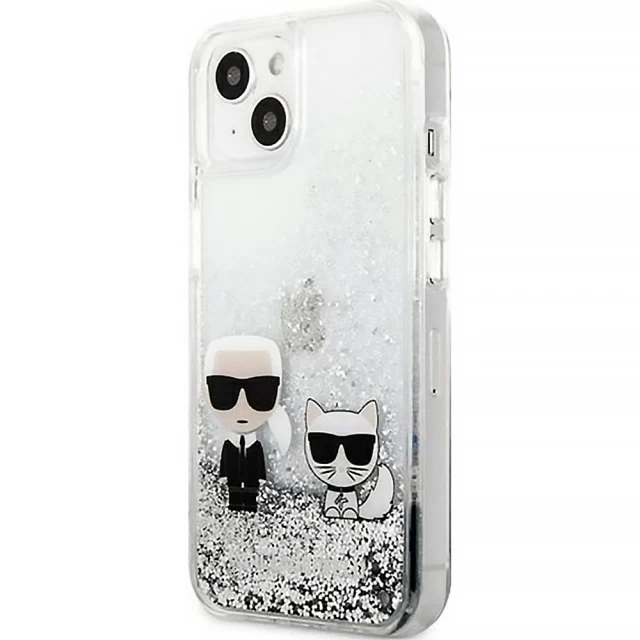 Чохол Karl Lagerfeld Liquid Glitter Karl & Choupette для iPhone 13 mini Silver (KLHCP13SGKCS)