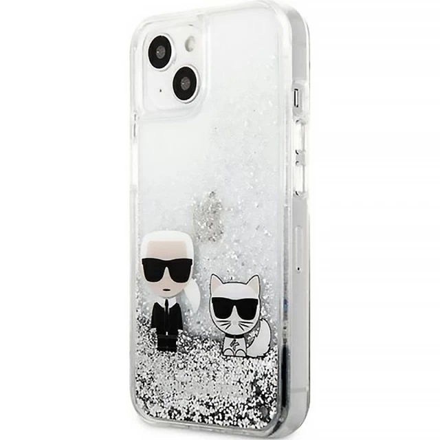 Чехол Karl Lagerfeld Liquid Glitter Karl & Choupette для iPhone 13 mini Silver (KLHCP13SGKCS)