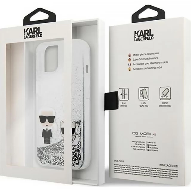 Чехол Karl Lagerfeld Liquid Glitter Karl & Choupette для iPhone 13 mini Silver (KLHCP13SGKCS)