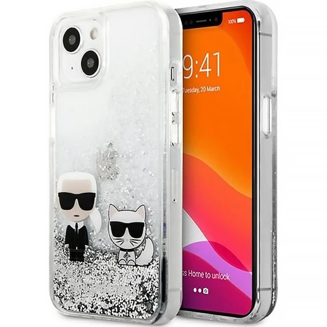 Чохол Karl Lagerfeld Liquid Glitter Karl & Choupette для iPhone 13 mini Silver (KLHCP13SGKCS)