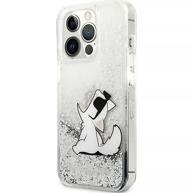Чехол Karl Lagerfeld Liquid Glitter Choupette Fun для iPhone 13 | 13 Pro Silver (KLHCP13LGCFS)