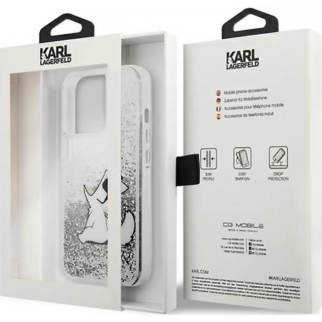 Чохол Karl Lagerfeld Liquid Glitter Choupette Fun для iPhone 13 | 13 Pro Silver (KLHCP13LGCFS)