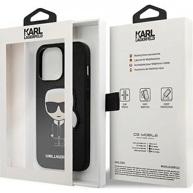 Чохол Karl Lagerfeld Saffiano Iсonik Karl's Patch для iPhone 13 Pro Max Black (KLHCP13XOKPK)