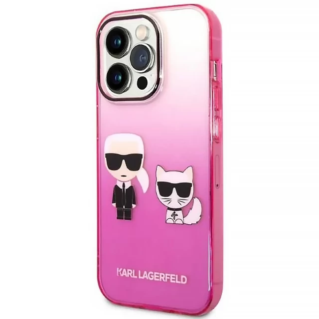 Чехол Karl Lagerfeld Gradient Iconik Karl & Choupette для iPhone 14 Pro Pink (KLHCP14LTGKCP)