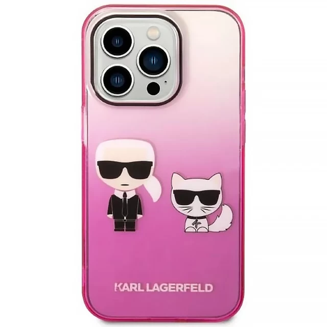 Чехол Karl Lagerfeld Gradient Iconik Karl & Choupette для iPhone 14 Pro Pink (KLHCP14LTGKCP)