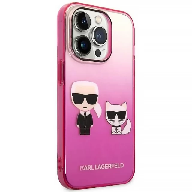 Чохол Karl Lagerfeld Gradient Iconik Karl & Choupette для iPhone 14 Pro Pink (KLHCP14LTGKCP)