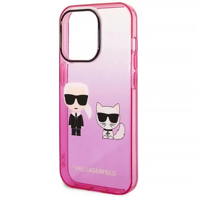 Чехол Karl Lagerfeld Gradient Iconik Karl & Choupette для iPhone 14 Pro Pink (KLHCP14LTGKCP)