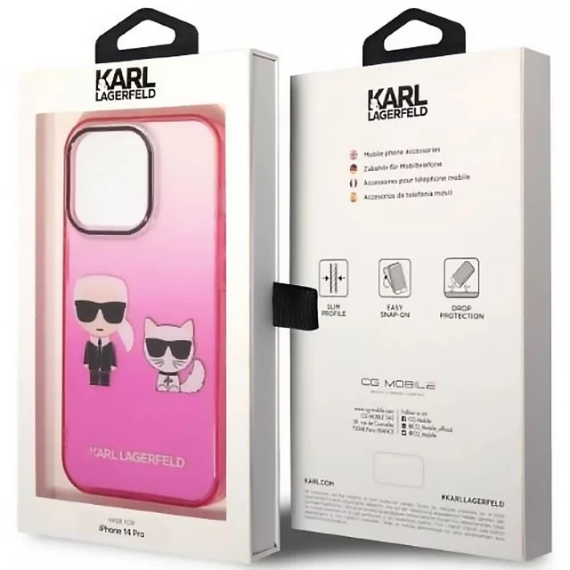 Чехол Karl Lagerfeld Gradient Iconik Karl & Choupette для iPhone 14 Pro Pink (KLHCP14LTGKCP)