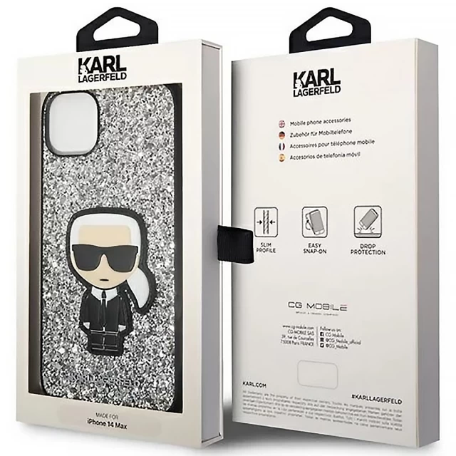 Чехол Karl Lagerfeld Glitter Flakes Iconik для iPhone 14 Plus Silver (KLHCP14MGFKPG)