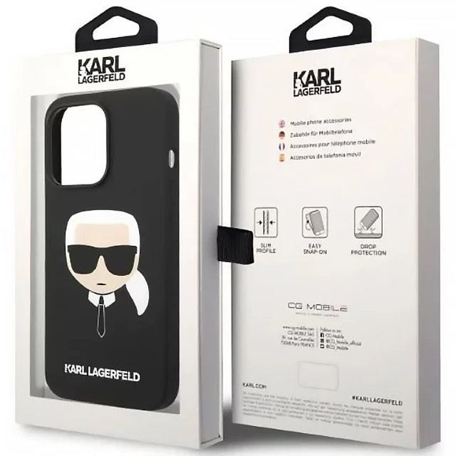 Чехол Karl Lagerfeld Silicone Karl's Head для iPhone 14 Pro Black with MagSafe (KLHMP14LSLKHBK)
