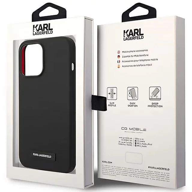 Чехол Karl Lagerfeld Silicone Plaque для iPhone 14 Pro Black with MagSafe (KLHMP14LSLMP1K)