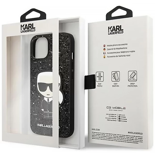 Чехол Karl Lagerfeld Glitter Flakes Iconik для iPhone 14 Black (KLHCP14SGFKPK)
