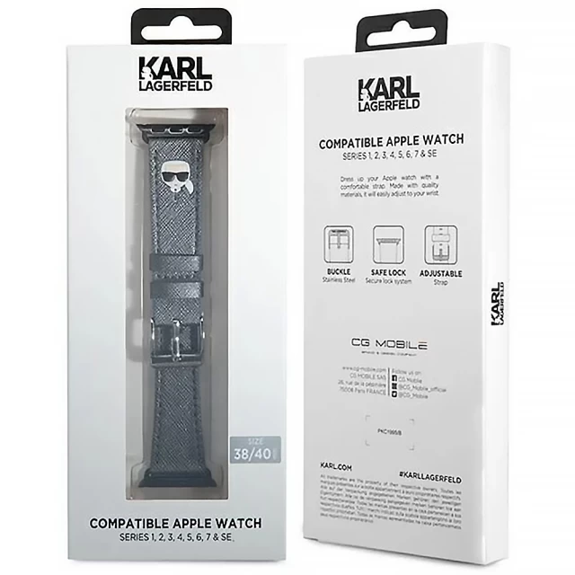 Ремінець Karl Lagerfeld Saffiano Karl Heads для Apple Watch 41 | 40 | 38 mm Silver (KLAWMOKHG)