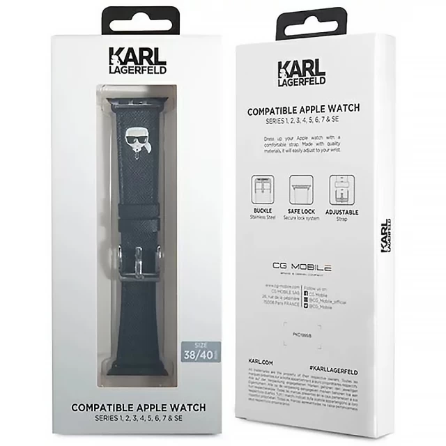 Ремешок Karl Lagerfeld Saffiano Karl Heads для Apple Watch 41 | 40 | 38 mm Black (KLAWMOKHK)