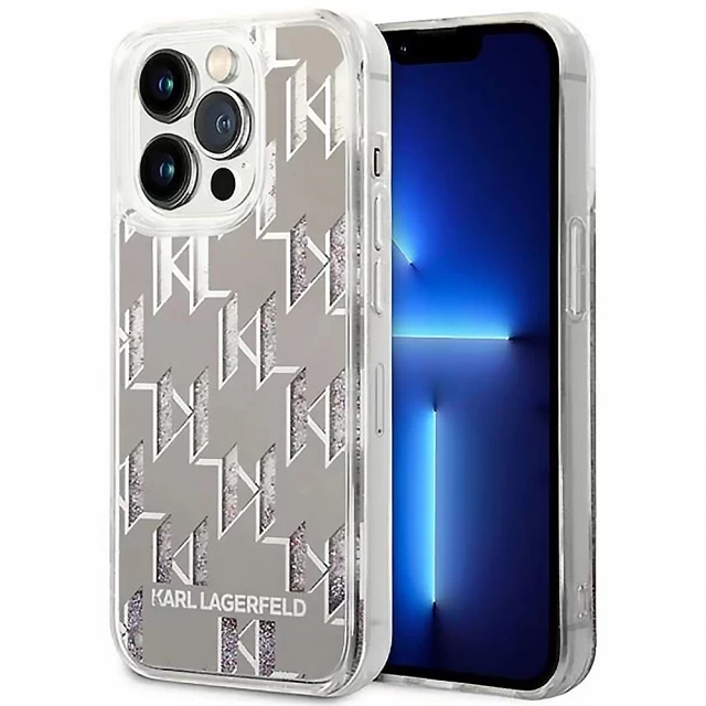 Чехол Karl Lagerfeld Liquid Glitter Monogram для iPhone 14 Pro Max Silver (KLHCP14XLMNMS)