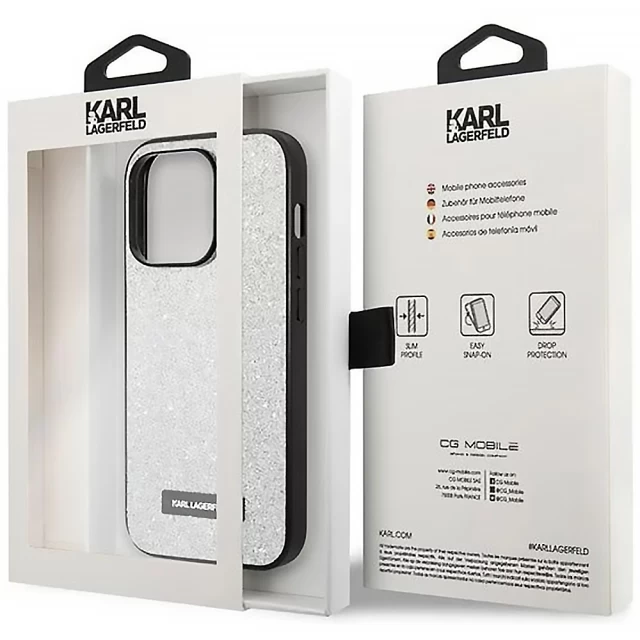 Чехол Karl Lagerfeld Glitter Plaque Logo для iPhone 14 Pro Silver (KLHCP14LG2ELS)